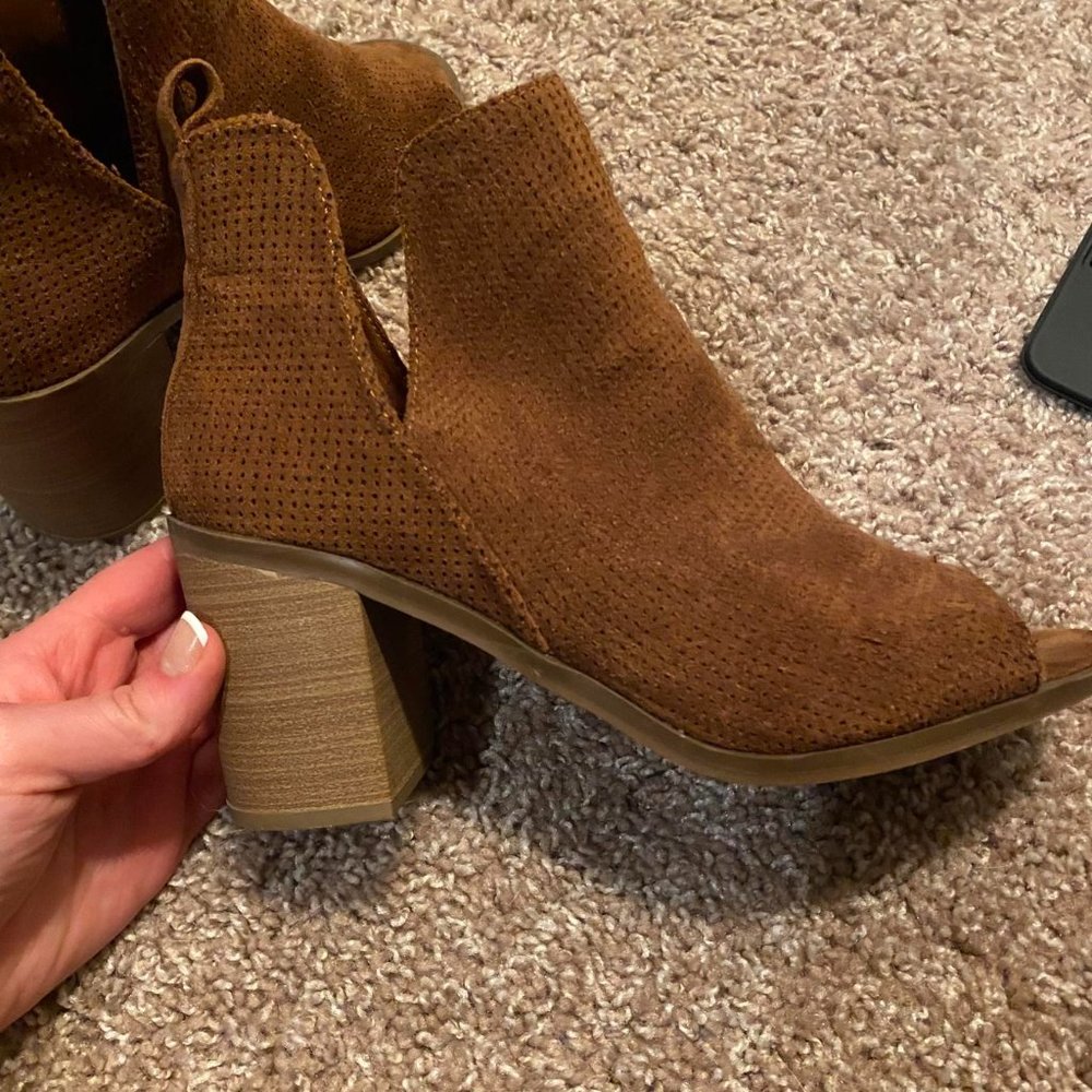 Heeled Brown Suede Peep Toe Booties